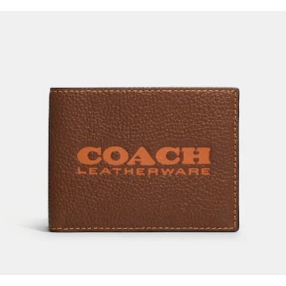 Coach Other - Coach Slim Billfold Wallet Brown Orange Logo Bifold NWT